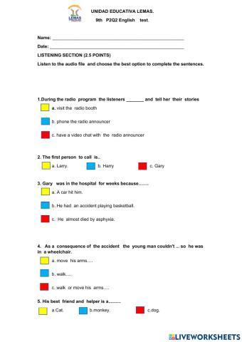 English test p2q2  for 9th EGB