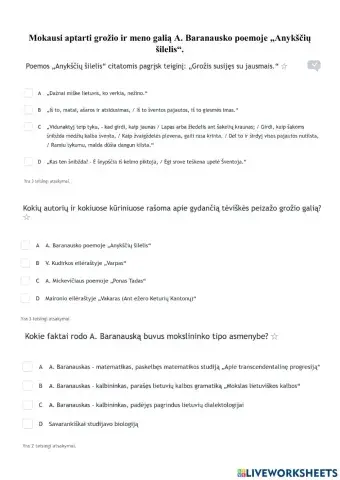 Savarankiškas darbas -A. Baranausko kūryba-