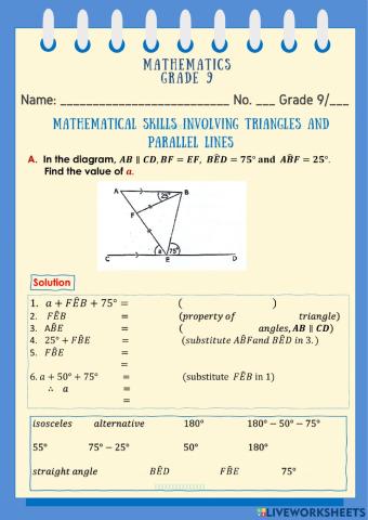 Mathematical Skills Involving Triangles ang Parallel Lines