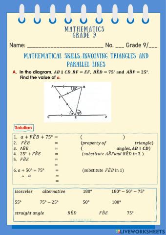 Mathematical Skills Involving Triangles ang Parallel Lines