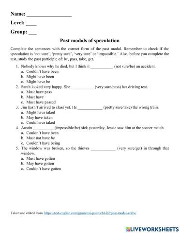 Past modals for speculation