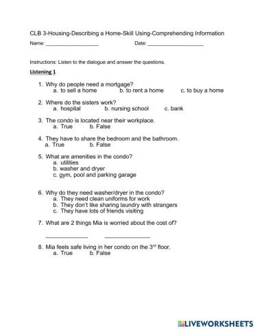 CLB 3 Housing-Describing a Home-Listening Using-Comp. Info.