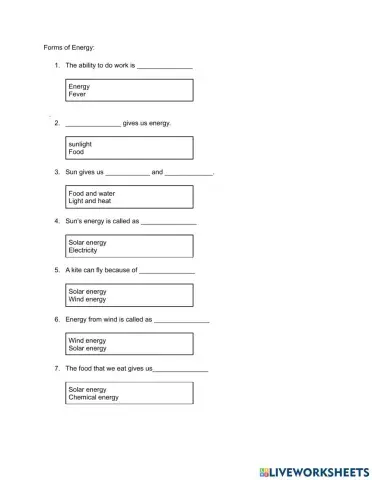 Forms of energy study guide