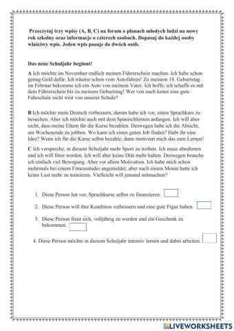 Leseverstehen, Infinitiv mit zu