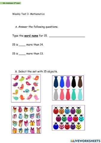 Term 2- Weekly Test- Mathematics 3