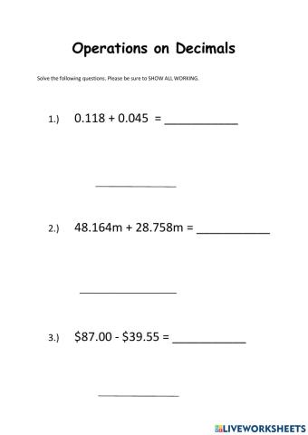 Operations on Decimals