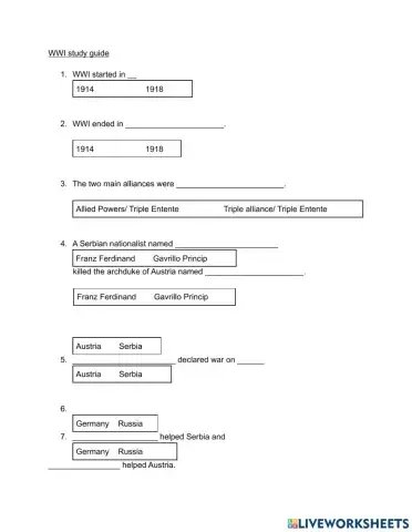 WWI simple study guide