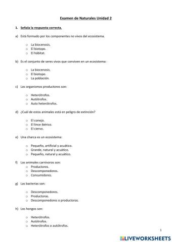 Examen Naturales Tema 2 5º de primaria