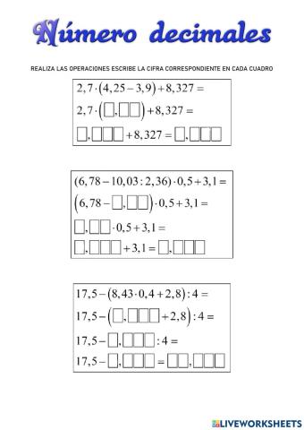 FICHA 1 NUMEROS DECIMALES