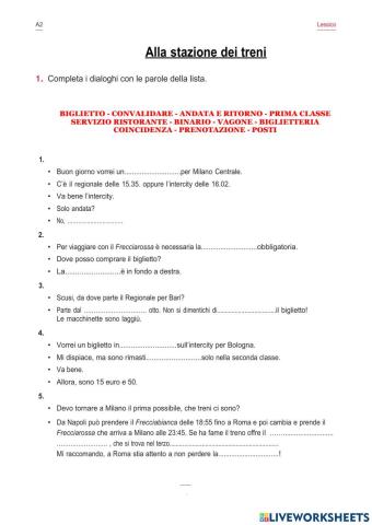 Alla stazione dei treni - lessico