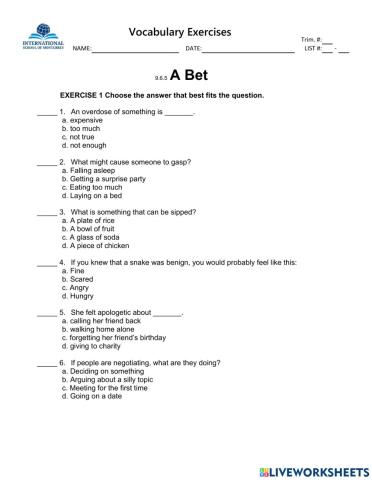 9.6.5.Bet Vocab. Ex.