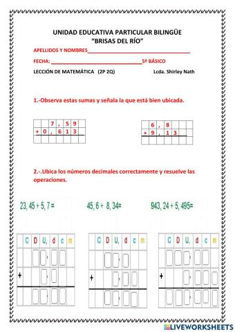 Suma y resta decimales