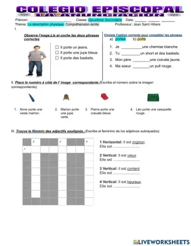 La description physique. Compréhension écrite