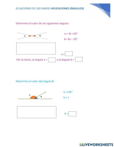 Ecuaciones de 1er grado aplicaciones Ángulos