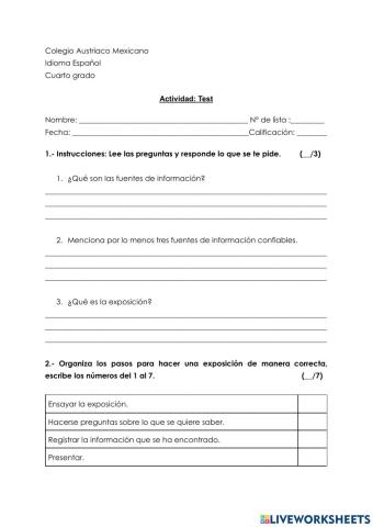 Test de español. Exposición