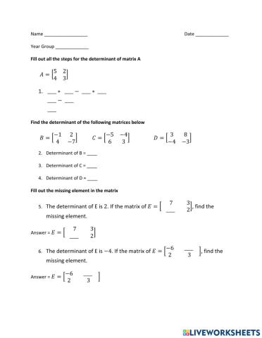 Matrices - Determinants - 2 x 2