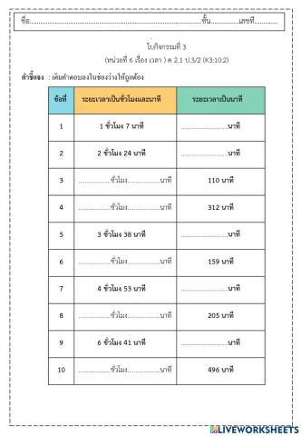 ใบกิจกรรมที่3 เวลา