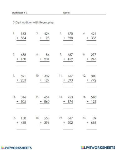 Addtion of three digit numbers