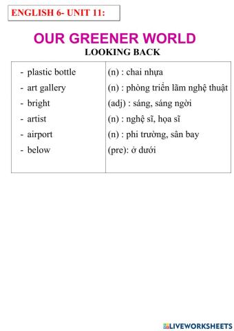 English 6- unit 11- looking back