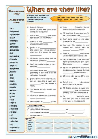 Vocabulary adjectives of personality