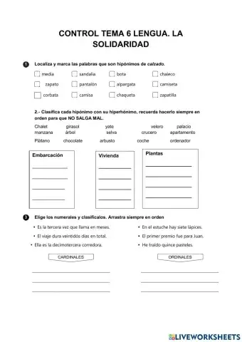 Repaso tema 6 lengua. numerales e indefinidos
