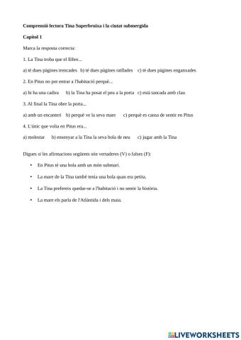 Comprensió lectora Tina Superbruixa i la ciutat submergida. Capítol 1