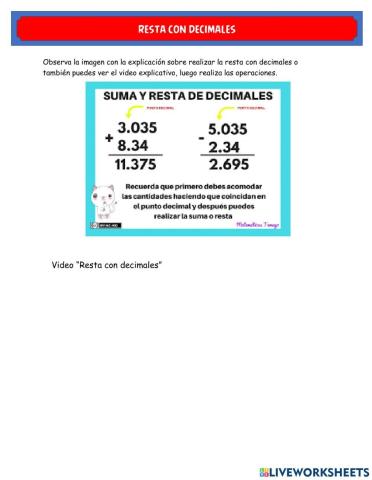 Resta con decimales