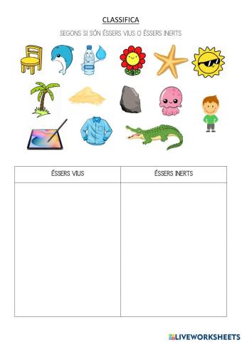 Classificació éssers vius i inerts