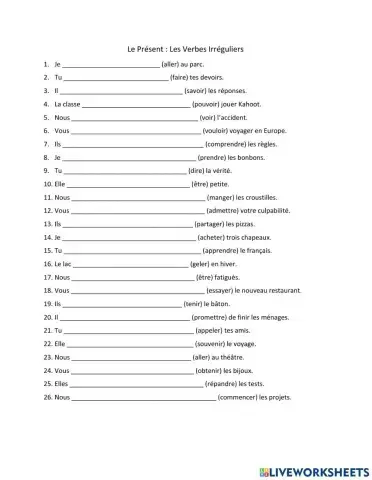 Le Présent : Les Verbes Irréguliers