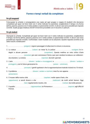 Forme e tempi verbali da completare