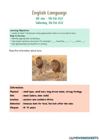 Lions Descriptive Writing