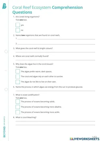 Coral Reef Worksheet