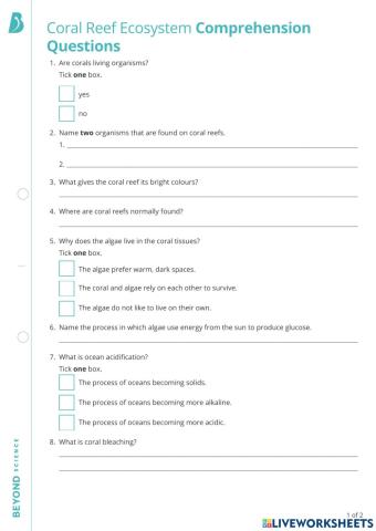 Coral Reef Worksheet