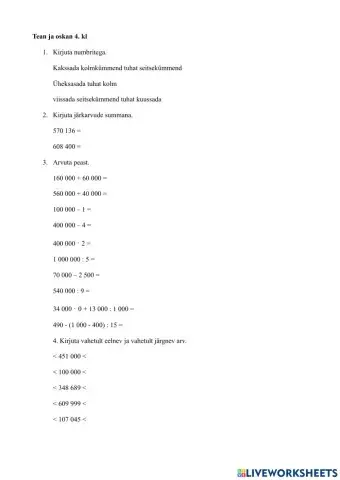 Kontrolltöö matem 4. kl