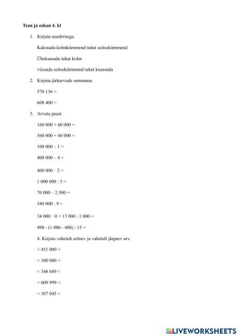 Kontrolltöö matem 4. kl