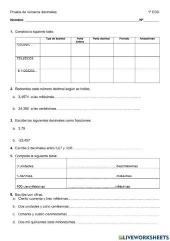 Prueba números decimales
