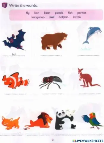 I dictionary 2 animals worksheet 1