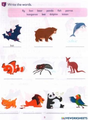 I dictionary 2 animals worksheet 1