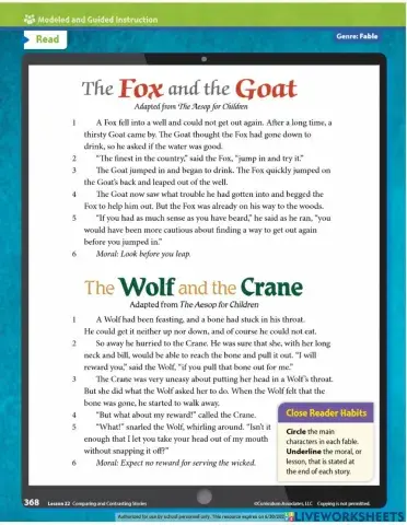-3 Question-Compare and Contrast Fables-Fox and Goat, and Wold and Crane