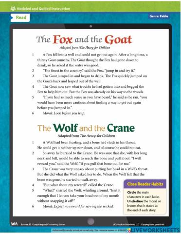 -3 Question-Compare and Contrast Fables-Fox and Goat, and Wold and Crane