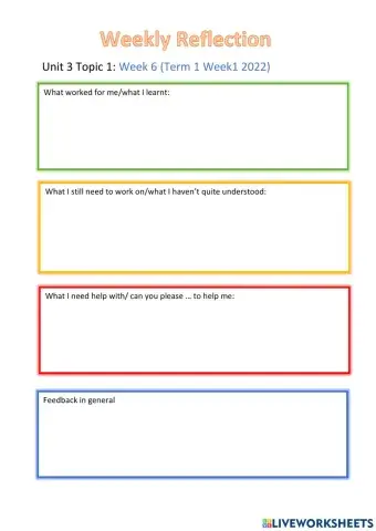 Year 12 Reflection sheet