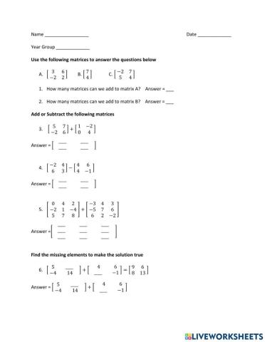 Matrices - Adding and Subtracting