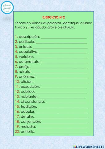 Separación de palabras en sílabas