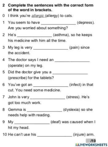 WW4 Unit 6 Vocabulary Check Sickness and health