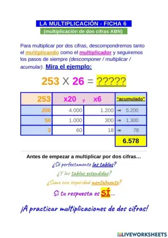Multiplicación dos cifras abn
