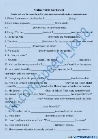 Stative verbs Present Simple Present Continuous