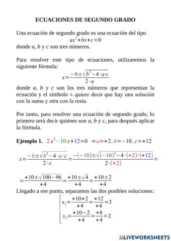 Ecuaciones de segundo grado