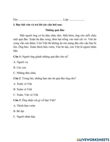 Ôn tập Tiếng Việt thứ hai (07-02-2022)
