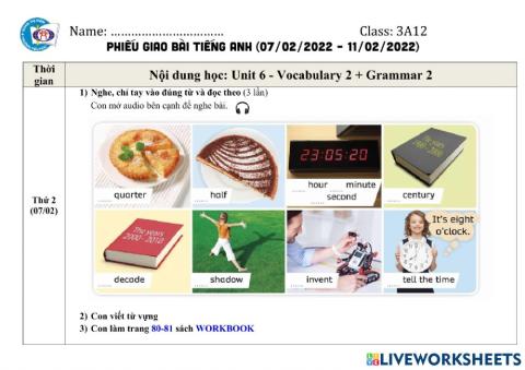 Phiếu giao bài tuần 27 (từ 7-2 đến 11-2)