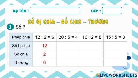 Số bị chia - Só chia - Thương